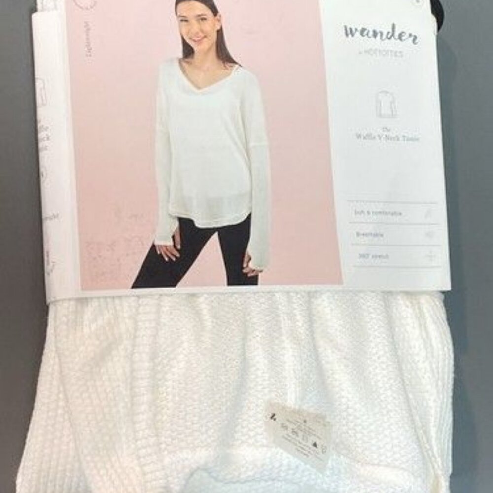 Womens Wander By Hottotties Waffle Collection Lea Long Sleeve V-Neck Ivory S